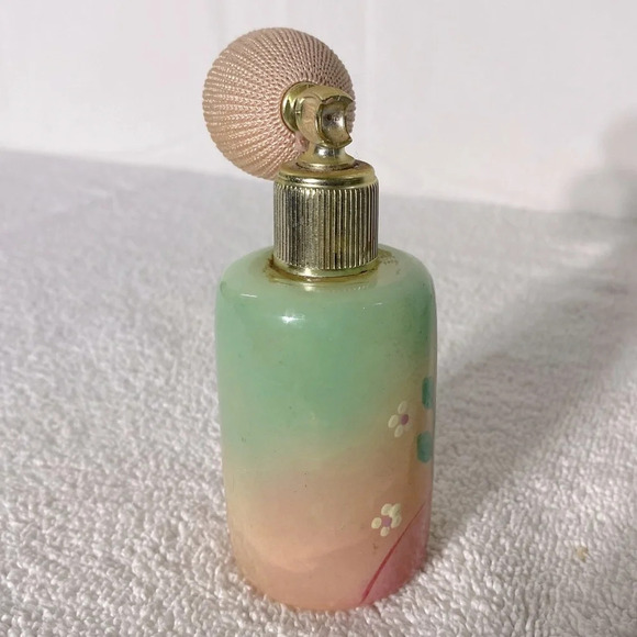 Vintage Pink Green Genuine Alabaster Perfume Atomizer Puff Sprayer Bottle - Picture 11 of 15